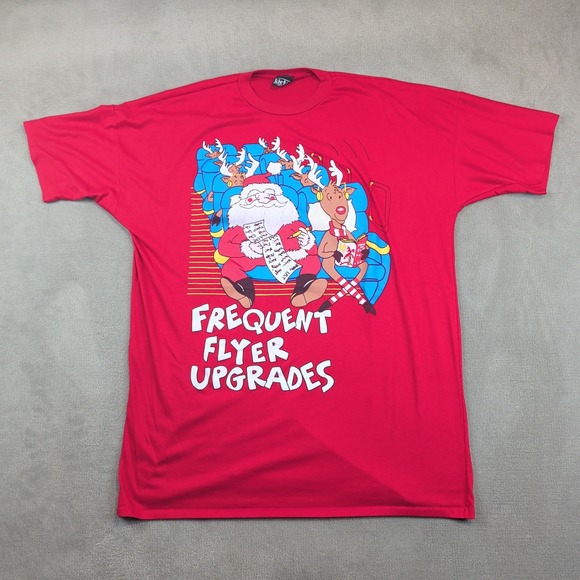 Vintage Kicks One Size Christmas T-Shirt Single Stitch Frequent Flyer Santa Red — photo 2